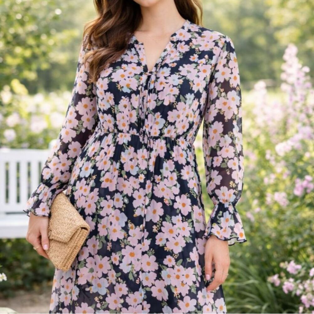 J Crew Mercantile Floral Midi Dress Size S Sheer Romantic Cottagecore Feminine